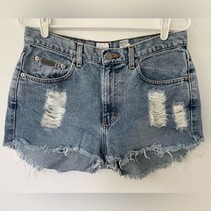 Calvin Klein distressed high waisted jean shorts